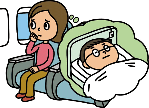 旅行先で入院した家族を迎えに行くイラスト