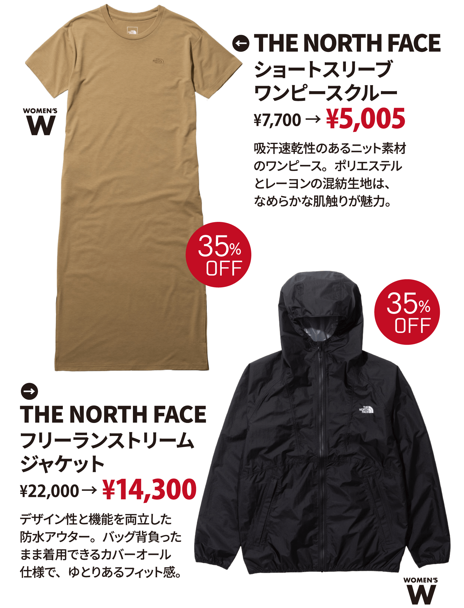 THE NORTH FACE ショートスリーブワンピースクルー WOMEN'S/THE NORTH FACE フリーランストリームジャケット WOMEN'S